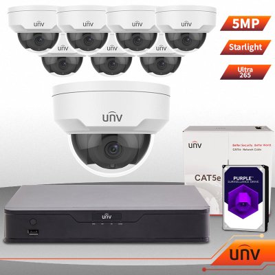 UNV Uniview 8 Ch NVR & (8) 5MP Megapixel Starlight IR Vandal Dome Kit Professional Grade