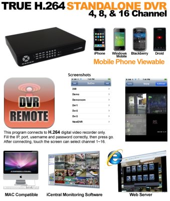 H.264 Complete 8 Camera Video Security Camera System - iPhone, Android, Blackberry, Google Phone,...