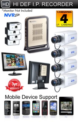 GeoVision NVR Lite 4 IP Camera System Package - 1.3MP MEGAPIXEL High Definition BX110-D Box IP Ca...