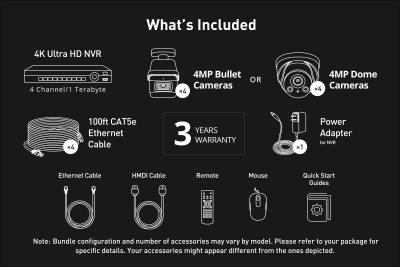Uniview Complete 4-Channel 4K Ultra HD IP NVR System (Kit) with Four Metal 4MP Fixed Cameras, 1TB...