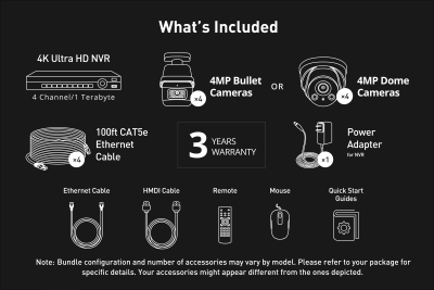 Uniview Complete 4-Channel 4K Ultra HD IP NVR System (Kit) with Four Metal 4MP Fixed Cameras, 1TB HDD and Free POE Cables