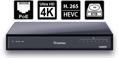 8 Ch 4K GeoVision H.265 DVR with 8 PoE Dome Cameras (EFD4700)