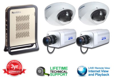 GeoVision NVR Lite 4 IP Camera System Package - 2 1.3MP MEGAPIXEL High Definition H.264 Color Min...