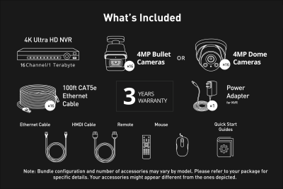 Clear Complete 16-Channel 4K Ultra HD IP NVR System (Kit) with Sixteen Metal 4MP Fixed Cameras, 3TB HDD and Free POE Cables