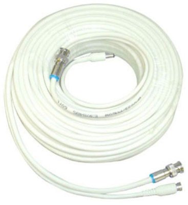 RG59 Coaxial Premade Cable (25', White), designed for CCTV installations, is UL-listed and includes a power connector.