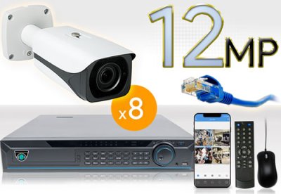 16 CH NVR with 8 4K 12MP Bullet Cameras 4K Kit for Business Professional Grade FREE 1TB Hard Drive