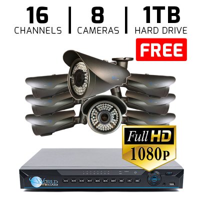 16 CH DVR with 8 HD 1080P Varifocal 2.8-12mm Security Bullet IR 200ft Night Vision HD Kit for Bus...
