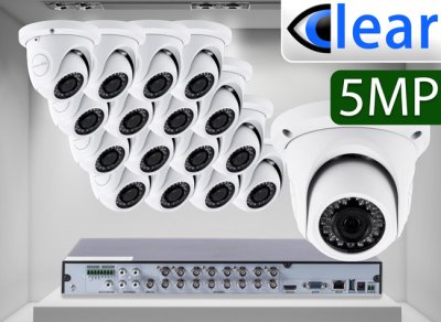 16 CH XVR with (16) DX8 5 Megapixel, 3.6mm Lens, 20m IR, H.265, CVBS (BNC) Optional, Analog Dome ...
