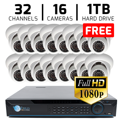 32 CH DVR with 16 HD 1080p Security Dome DVR Kit for Business Professional Grade