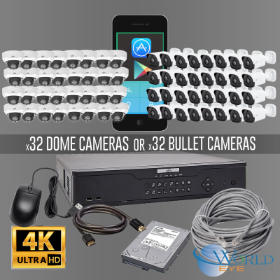 Uniview Complete 32-Channel 4K Ultra HD IP NVR System (Kit) with Thirty Two Metal 4MP Fixed Camer...