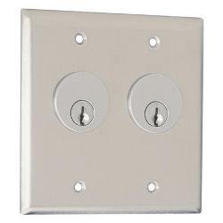 3590/7012 Camden Double Gang Dual Cylinder Key Switch - Stainless Steel Faceplate, DPDT Maintaine...