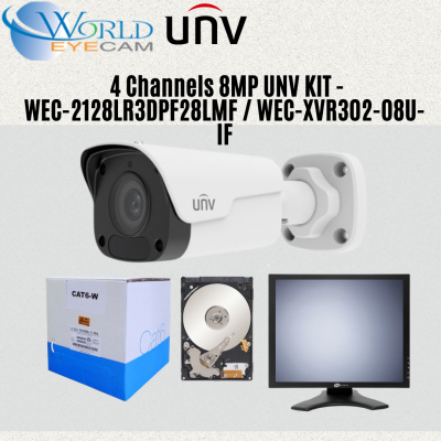 4 Channels  8MP UNV KIT - WEC-2128LR3DPF28LMF  / WEC-XVR302-08U-IF