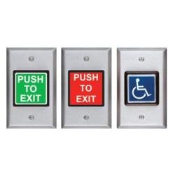 424C SDC "PUSH TO EXIT" switch, 2" square button, MO DPDT, 10 Amp contact, 1-gang. Bright Brass F...