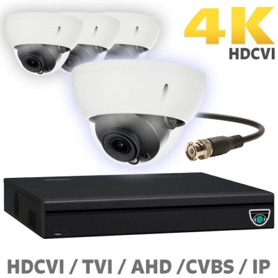 8 CH XVR with 4 4K 8MP Starlight Fixed Dome Cameras UHD Kit for Business Professional Grade FREE 1TB Hard Drive