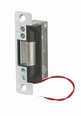 Door Electric Strike, Standard/Fail Secure, 16 Volt AC, Clear Anodized, With 4-7/8" Radius Faceplate, For Aluminum Door