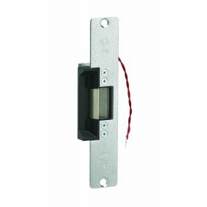 Door Electric Strike, Standard/Fail Secure, 12 Volt DC, Satin Chrome, With 7-15/16" Radius Faceplate, For Aluminum/Hollow Metal/Wood Door