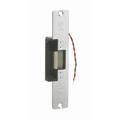 Door Electric Strike, Standard/Fail Secure, 16 Volt DC, Satin Chrome, With 7-15/16" Radius Faceplate, For Aluminum/Hollow Metal/Wood Door