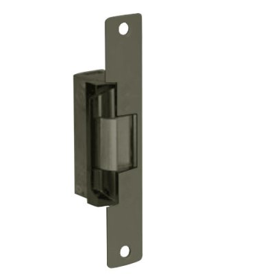 Door Electric Strike, Standard/Fail Secure, 12 Volt DC, Dark Bronze Anodized, With 6-7/8" Flat Faceplate and Kit, For Aluminum Door