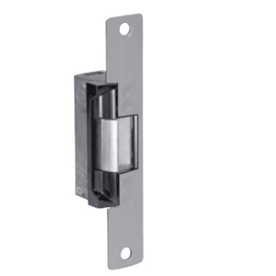 Door Electric Strike, Standard/Fail Secure, 24 Volt AC, Clear Anodized, With 6-7/8" Flat Faceplate and Kit, For Aluminum Door