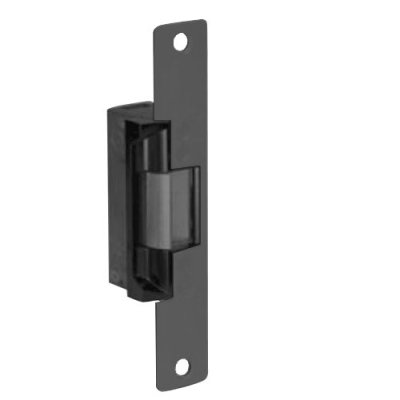 Door Electric Strike, Standard/Fail Secure, 12 Volt DC, Black Anodized, With 6-7/8" Radius Faceplate, For Aluminum Door