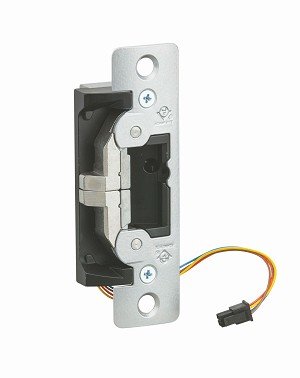 Door Electric Strike, Fail Safe/Fail Secure, Monitored, 12/24 Volt AC/DC, Clear Anodized, With 4-7/8" Radius Faceplate, For Aluminum Door