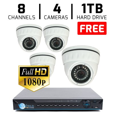 8 CH DVR with 4 HD 1080P Security Universal ACT  Dome & HD DVR Kit for Business Professional Grad...