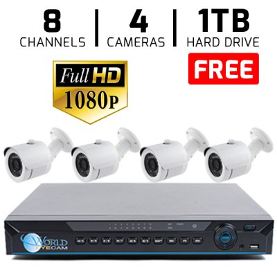 4HD 1080P Security Bullet IR 135ft Night Vision & 8Ch HD-CVI DVR Kit for Business Professional Gr...