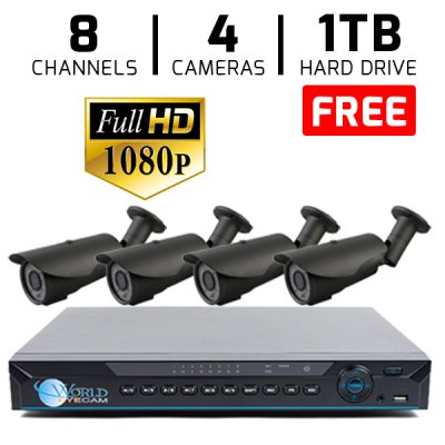 4 HD 1080P Varifocal 2.8-12mm Security Bullet IR 200ft Night Vision 8Ch HD-CVI Kit for Business P...