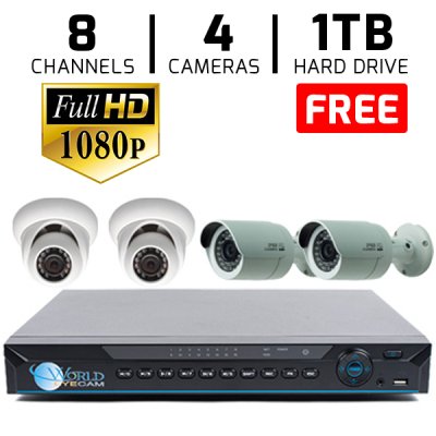 4 HD 1080p Security Dome & Bullet 8Ch DVR Kit for Business Professional Grade