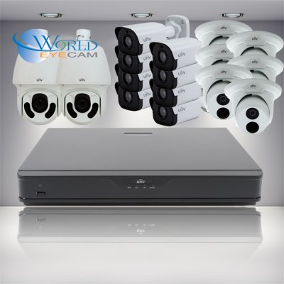 Uniview 16 Ch NVR with (2) 20x Zoom PTZ Cameras, (8) 4MP Bullet Cams and (6) 4MP Dome Cams Kit