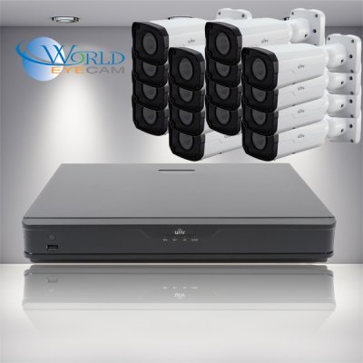 Uniview 16 Ch NVR & 16 HD 4 Megapixel 2.8-12mm Motorized Lens Bullet Camera Kit for Business Prof...