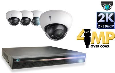 4 CH DVR with 4 HD 4MP Dome Cameras HD Kit for Business Professional Grade FREE 1TB Hard Drive