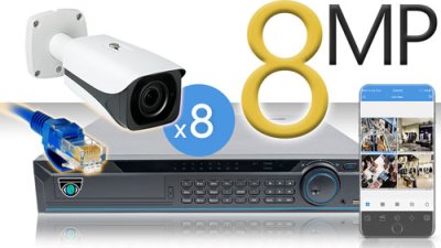 16 CH NVR with 8 4K 8MP Mini Bullet Cameras 4K Kit for Business Professional Grade FREE 1TB Hard Drive