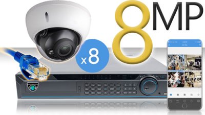 16 CH NVR with 8 4K 8MP Dome Cameras 4K Kit for Business Professional Grade FREE 1TB Hard Drive