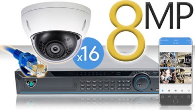 16 CH NVR with 16 4K 8MP Mini Dome Cameras 4K Kit for Business Professional Grade FREE 1TB Hard Drive