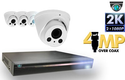 4 CH DVR with 4 HD 4MP Eyeball Cameras HD Kit for Business Professional Grade FREE 1TB Hard Drive