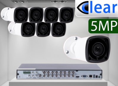 16 CH XVR with (8) CX8 5 Megapixel, 3.6mm Lens, 20m IR, H.265, CVBS (BNC) Optional, Analog Bullet...