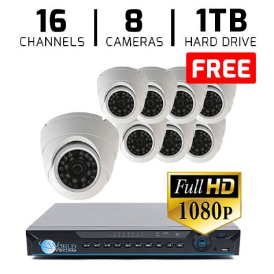 16 CH DVR with 8 HD 1080p Dome Cameras DVR Kit for Business Professional Grade FREE 1TB Hard Drive