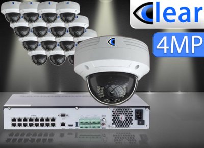 32 CH NVR with (16) IPX3 4 Megapixel, 3.6mm Lens, 30m IR, H.265, CVBS (BNC) Optional, Network IP Dome Camera