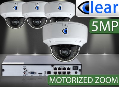 8 CH NVR with (4) IPX12 5 Megapixel, 3.6-10mm Motorized Lens, 30m IR, H.265, CVBS (BNC) Optional,...
