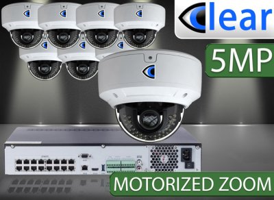 32 CH NVR with (8) IPX12 5 Megapixel, 3.6-10mm Motorized Lens, 30m IR, H.265, CVBS (BNC) Optional...