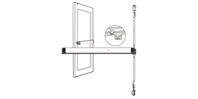 Door Concealed Vertical Rod Exit Device, Narrow Stile, Electric Latch Retraction, 42" Opening Width, Clear Anodized Pushbar, For Aluminum Door