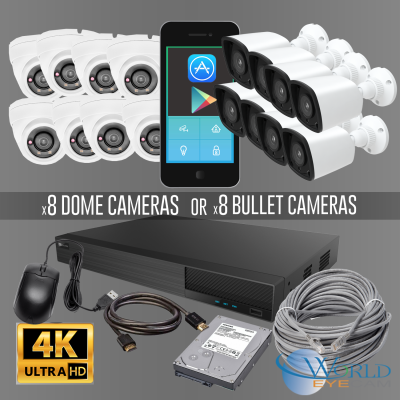 Clear Complete 8-Channel 4K Ultra HD IP NVR System (Kit) with Eight Metal 4MP Fixed Cameras, 1TB ...