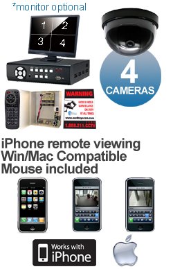 ** EASY SETUP ** 4 Channel DVR Kit with Remote view via MAC Apple Safari or Windows IE (Includes 4 WYCM-20S Color CCD Indoor Dome Security Surveillance Cameras)