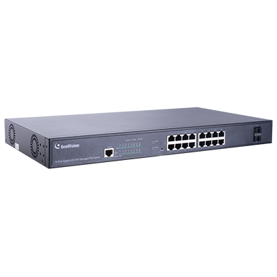 GV-Long Distance,16-port 10/100/1000 Mbps Web Managed Base T(x)PoE+Web Smart PoE Switch 2 SFP uplink port.