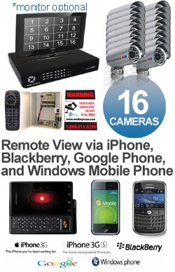 H.264 Complete 16 Camera Video Security Camera System - iPhone, Android, Blackberry, Google Phone...