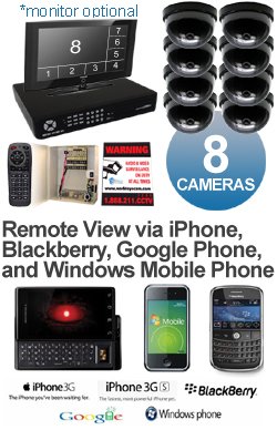 H.264 Complete 8 Camera Video Security Camera System - iPhone, Android, Blackberry, Google Phone,...