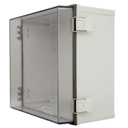 12"x12"x6" Poly Enclosure with Clear Door, Latch Lock, 6 RPSMA Holes