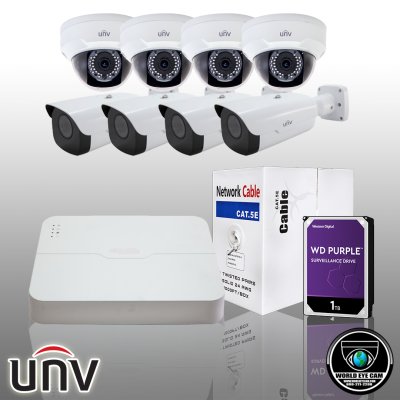 UNV Uniview UNV 8-CH PoE, 8mp + (8) 2mp Starlight IP Turret/Bullet Kit