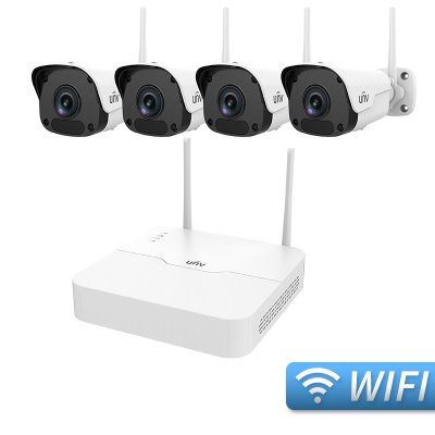 Uniview - 4CH Wifi NVR & (4) 2MP Wifi IP67 Outdoor 98ft SmartIR Mini Bullet Cameras